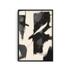 Abstract black and white painting in a black frame on a beige background